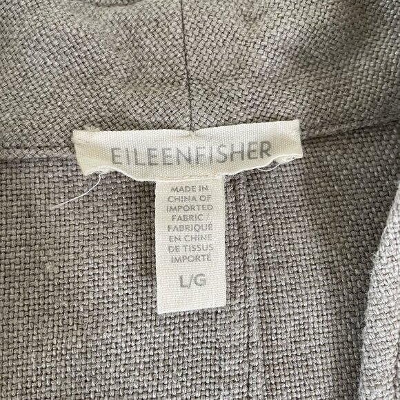 Eileen Fisher 100% Linen Open Front Collarless Jacket Natural Tan Beige Large - Picture 3 of 11